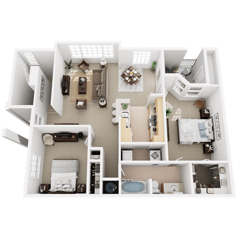 Floor plan for 2 beds, 1 bath, 918 sqft